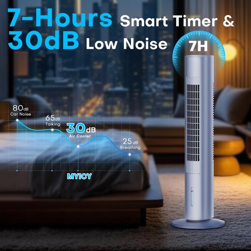 MYICY Evaporative Air Cooler, 35" Windowless Air Conditioner Portable w/3 Speeds, 25ft Remote, Smart Timer & Water Tank, Portable Air Conditioners No Windows Needed, 90°Oscillating AC Unit for Room