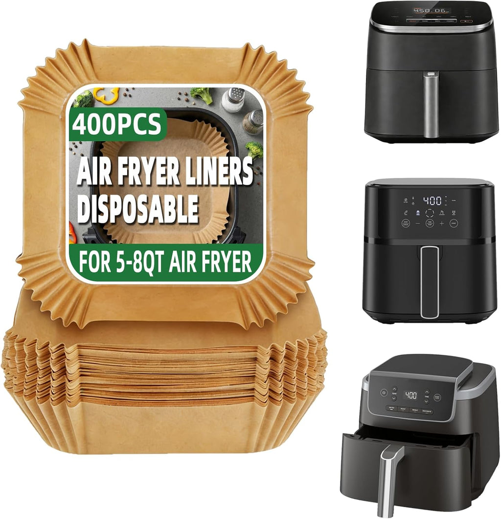 Skiennix 400Pcs Air Fryer Liners - 8" Square Non-Stick Parchment Paper for 5-8QT Air Fryers