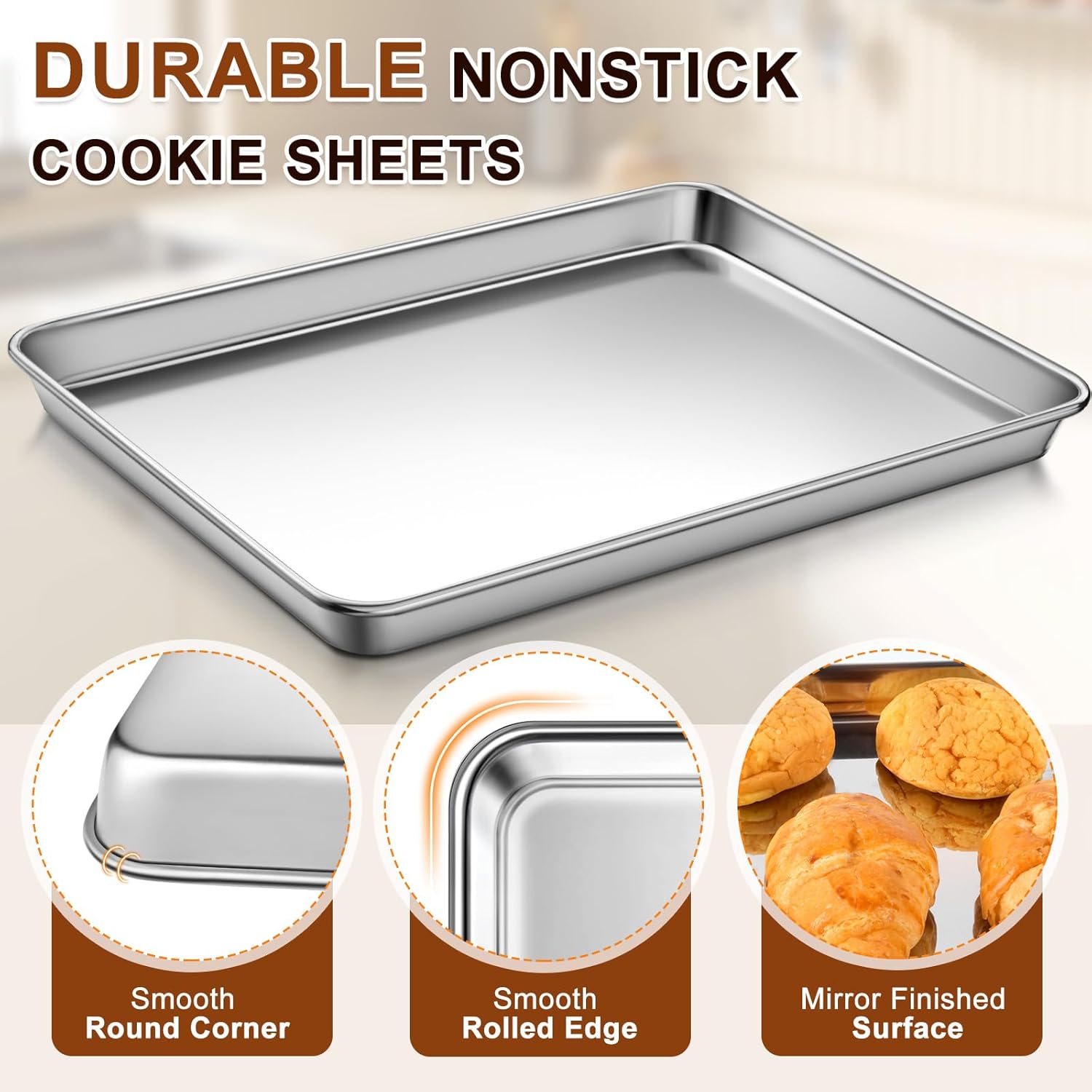 Skiennix Extra Large Stainless Steel Baking Sheet - Heavy Duty Nonstick Oven Tray (20" x 14" x 1")