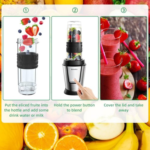 BioloMix Blender and Food Processor Combo, 700W Portable Juicer, Personal Blender, Meat Grinder, Food Processor, Coffee Spice Grinder, Meat Chopper, Smoothies, Fruits Mixer