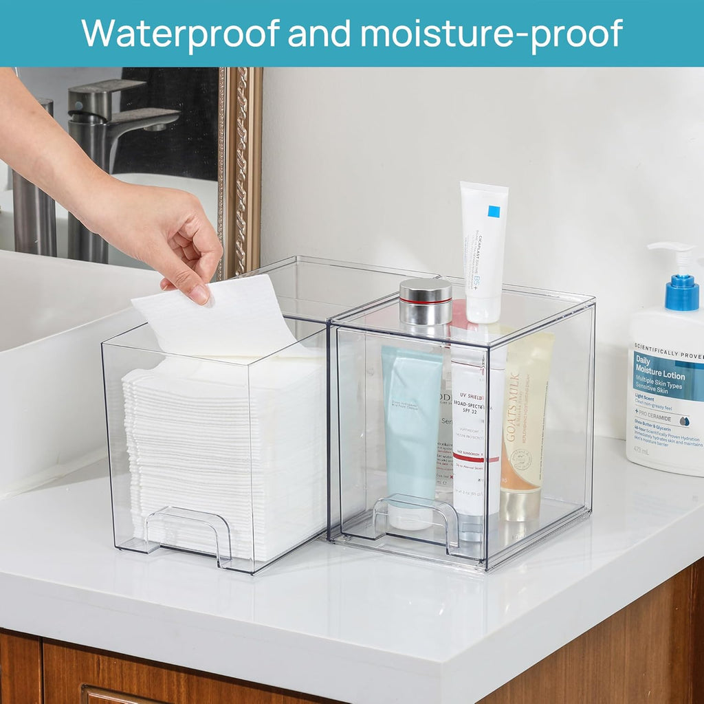 Vtopmart Clear Stackable Storage Drawers - 7.6" Plastic Organizers for Skincare & Beauty Supplies | 4 Pack