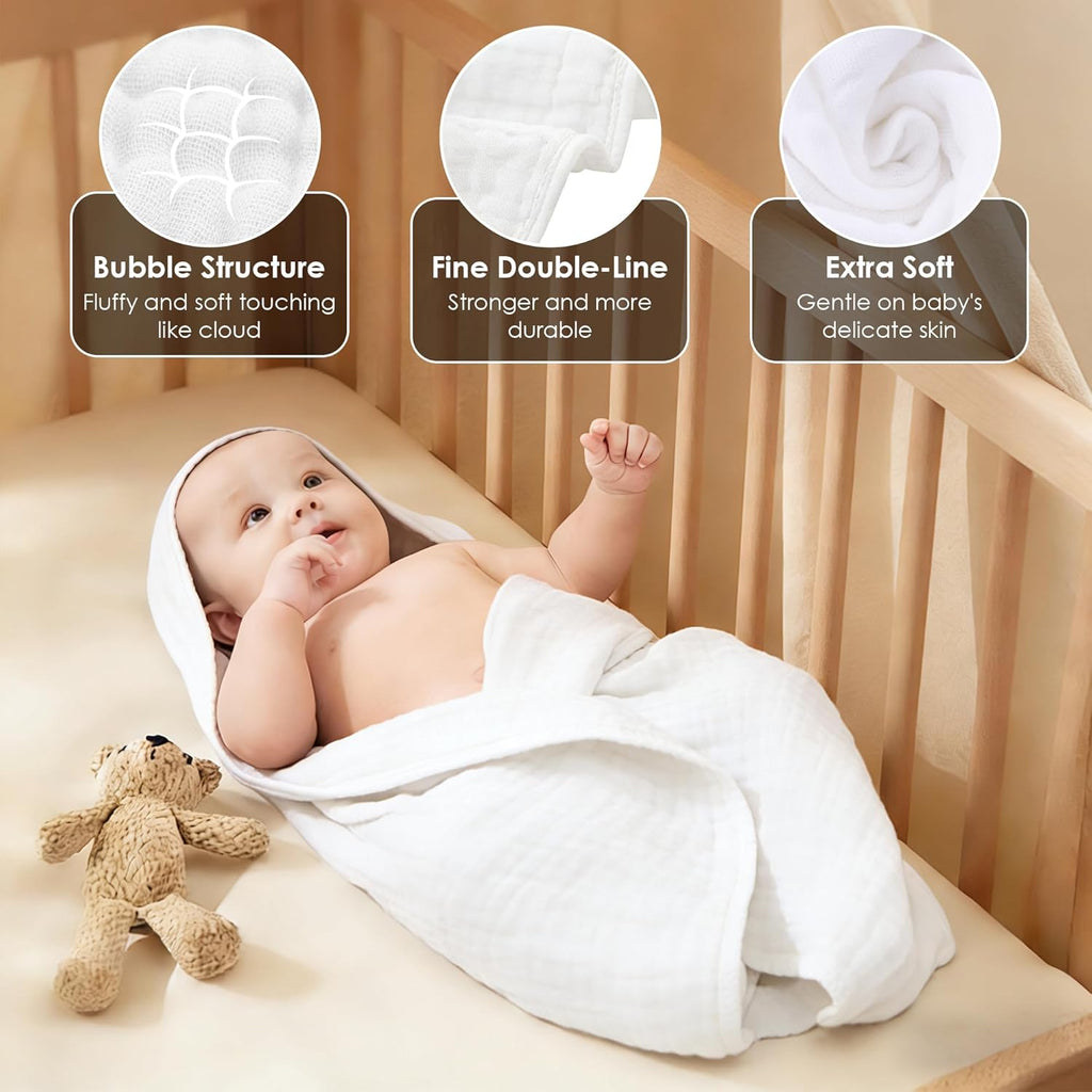 Sunny ZzzZZ Muslin Hooded Baby Bath Towels - 3 Pack of Soft 100% Cotton Pastel Towels | 32x32 Inch for Newborns & Toddlers
