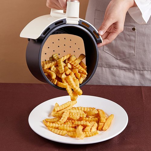 HOFHTD Air Fryer Liners - 200 Pcs Perforated Parchment Paper Sheets, 8.5 Inch for Baking & Steaming