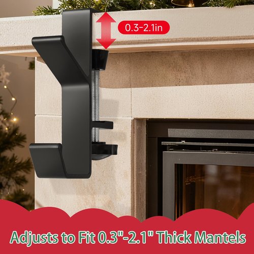 Auzky 4 Pack Stocking Holders for Mantle, Mantle Garland Hangers, Fireplace Stocking and Garland Hanger, No Drilling Required, Adjustable, Metal, Black