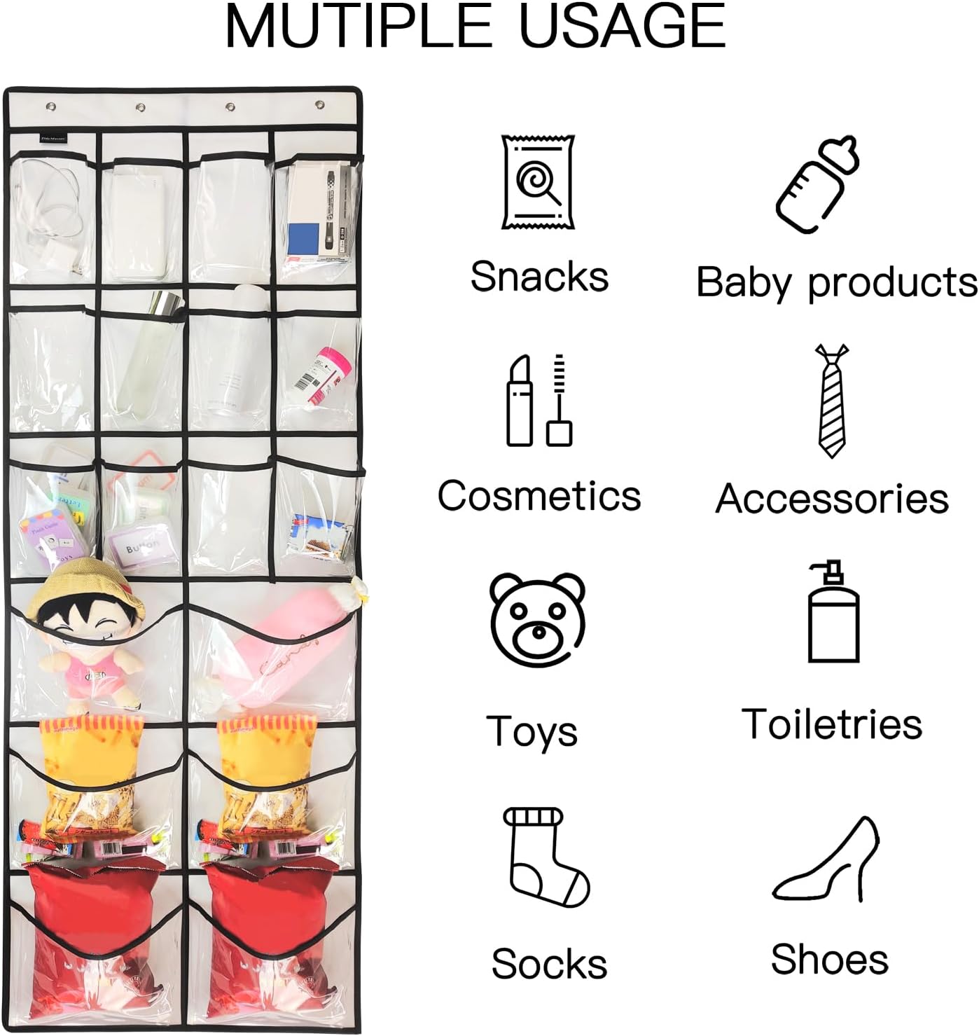 Skiennix Extra Large Over Door Shoe Organizer - 12+6 Pockets with 4 Hooks | Crystal Clear, White (59" x 21.6")