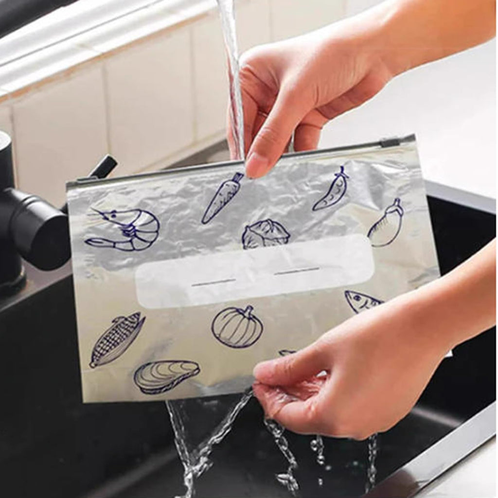Reusable Aluminum Foil Sealable Storage Bags, 2025 New Resealable Vacuum Zipper Pouches for Food, Stand Up Foil Sealable Bags with Label and Zip Lock for Vegetable Fruit Meat (30PCS, 3 Size)