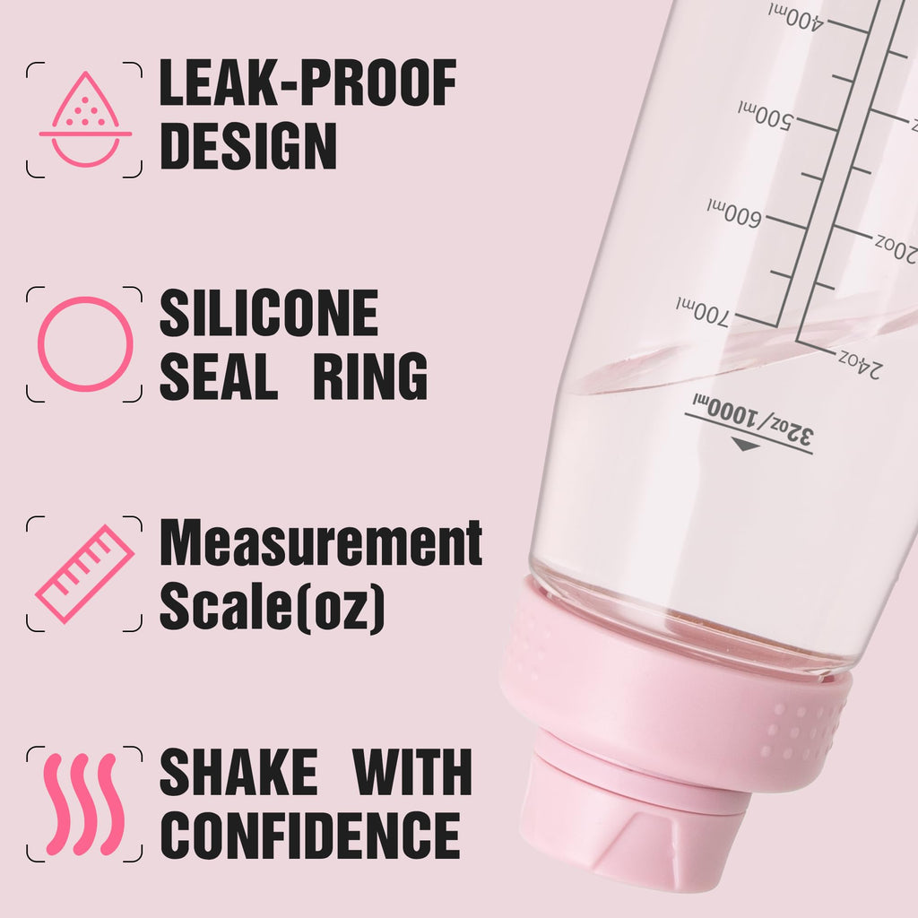 Edmyre 32oz Clear Water Bottle - BPA-Free Tritan Plastic, Fast Flow Spout Lid, Wide Mouth & Leakproof Design Hiking Water Bottle Suitable for Travel, Outdoors, Gym, Travel, Home, School（Pink）