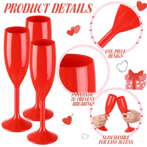 Domensi 40 Pcs Valentine's Day Red Champagne Flutes Bulk 6 oz Acrylic Wine Glasses Toasting Goblet Unbreakable Plastic High Stem Champagne Cups for Wedding Birthday Party