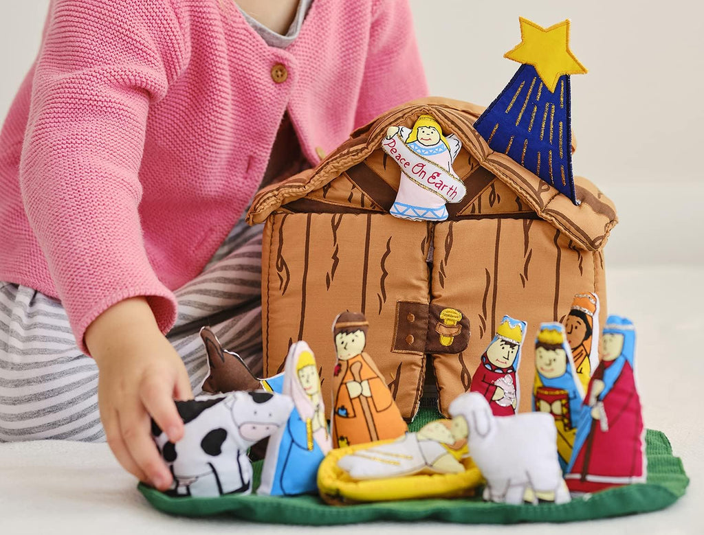 Pockets of Learning Nativity Christmas Manger House Play Set - Interactive Soft Fabric Toy for Toddlers
