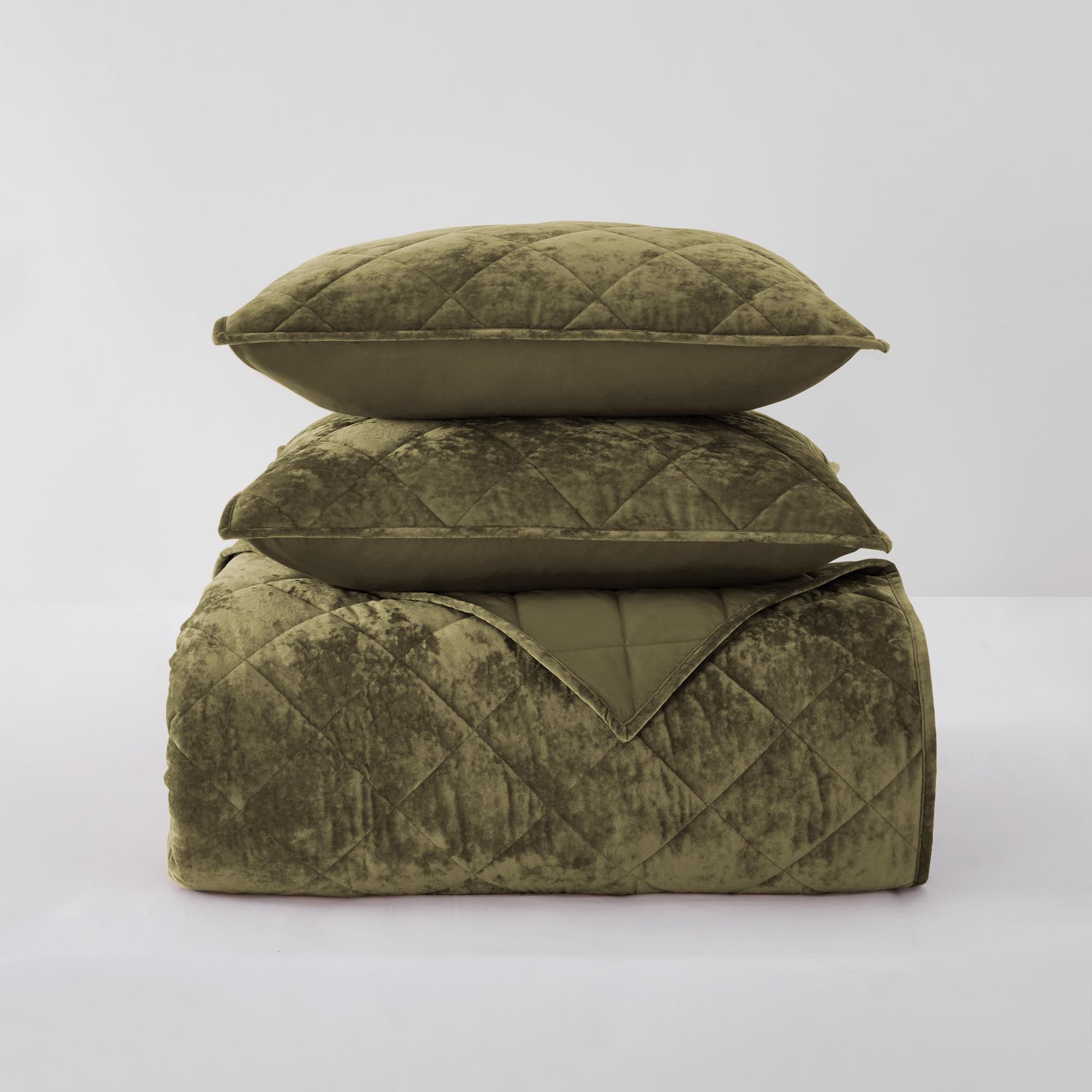 Wonderful Luxury Velvet Green Quilt Set Queen, Diamond Stitch Pattern Bedding, Lightweight Ultra-Soft Skin-Friendly, All-Season, Versatile as Comforter/Bedspread for Adults Teens Kids Bedroom,94"x94"