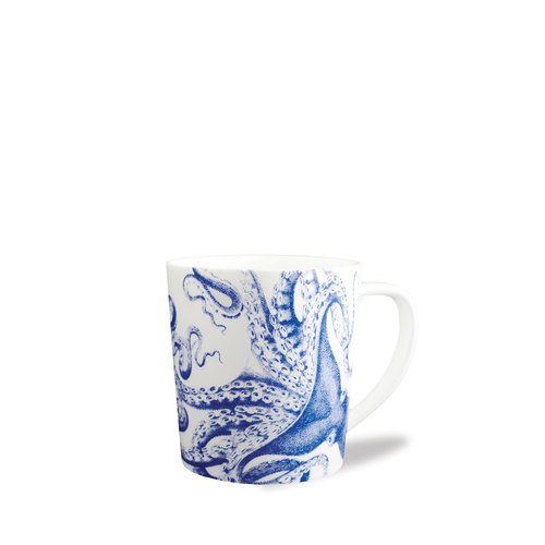 Caskata Lucy the Octopus Oversized Mugs Set of 4 | High-Design Premium Lead-Free Porcelain Blue Mug Set for Entertaining or Everyday | Unique Party Mugs for Wedding or Birthdays | 14 oz