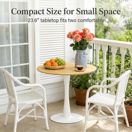 23.62" Small Round Dining Table for 2 – Durable & Well-Made Tulip Table with Sturdy Metal Frame, Compact 2-Seater Kitchen or Dining Room Table for Small Spaces, Apartments, Café, Restaurant, Office 1