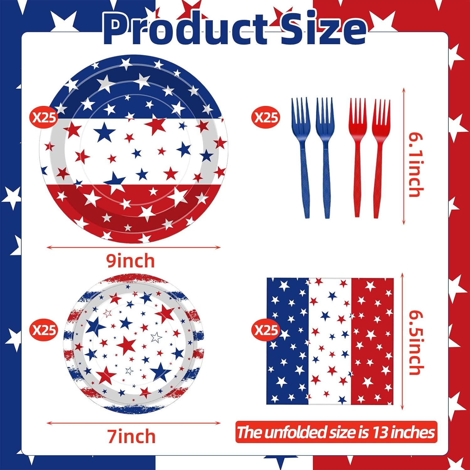 Regine Switzerland 100 Pcs Patriotic Party Supplies Set - Disposable Red, White & Blue Tableware for 25 Guests | Perfect for 4th of July & Memorial Day Celebrations