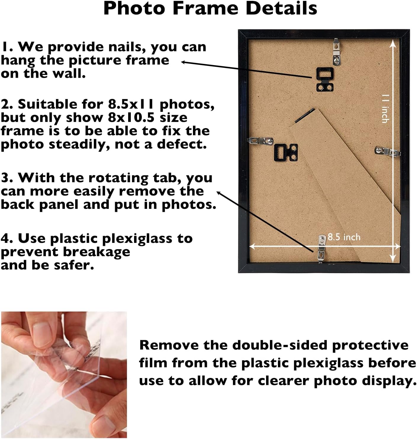 Regine Switzerland 8.5x11 Picture Frame Set of 4 - Shatter Resistant Plexiglass for Wall or Tabletop Display