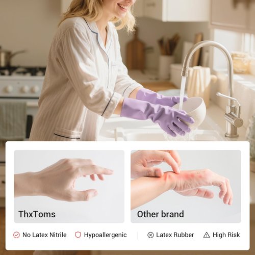 ThxToms 4 Pairs Nitrile Cleaning Gloves, Latex free Reusable Dishwashing Gloves for Women, Kitchen and Bathroom Cleaning, Non-Slip &Flexible, 10 Mil, Colorful, M