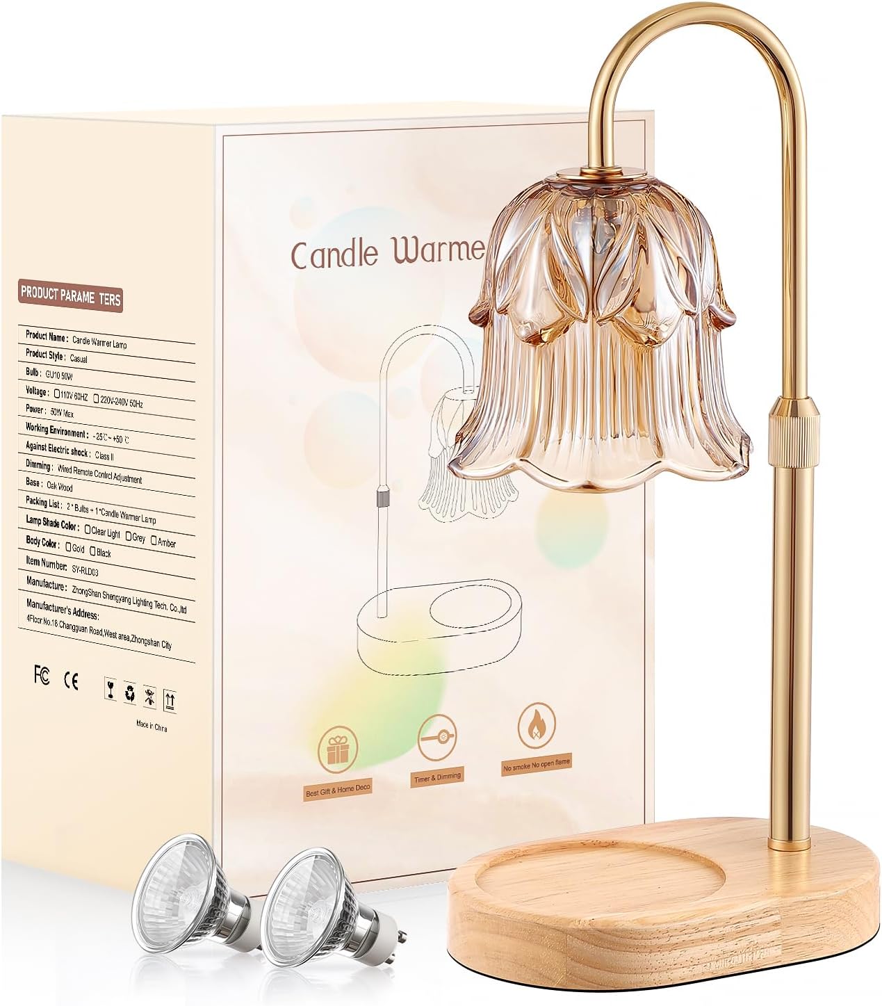 Skiennix Candle Warmer Lamp - Adjustable Timer & Height | Dimmable Vintage Base for Scented Wax Melts