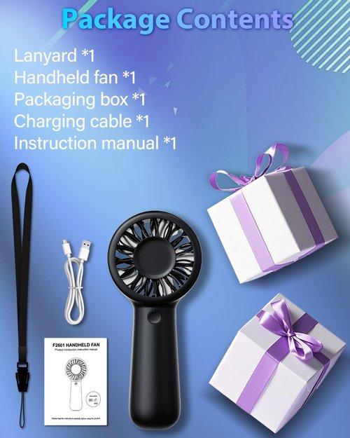 AUIIAH Portable Handheld Fan Personal Small Turbo Hand Fan Powerful, Cooling, Lanyard, USB Rechargeable, 5 Speeds, Makeup, Gifts for Women Men, Kid, Mom, Hot Summer, Travel, Sports, Wedding Use