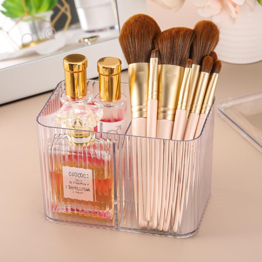 Tbestmax Qtip Holder Dispenser - Clear 3-Section Bathroom Organizer Jar for Cotton Swabs & Pads