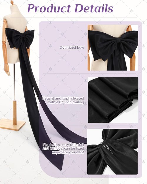 Chuarry Extra Long 67" Satin Big Bow Waist Sash Belt - Detachable Train for Bridal Gowns