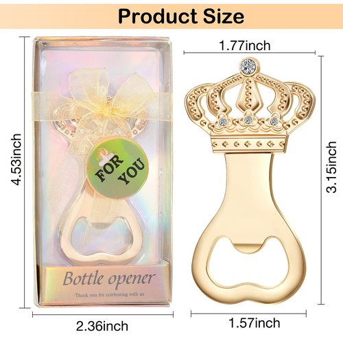 Cunhill 50 Pieces Gold Crown Bottle Opener Wedding Favors for Guests Bulk Crown Party Favor Baby Shower Birthday Souvenirs Decoration Bridal Shower Anniversary Supplies