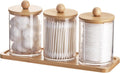 Tbestmax Qtip Holder Set - 10 oz Clear Apothecary Jar with Bamboo Lids | 3 Pack Cotton Swab Dispenser
