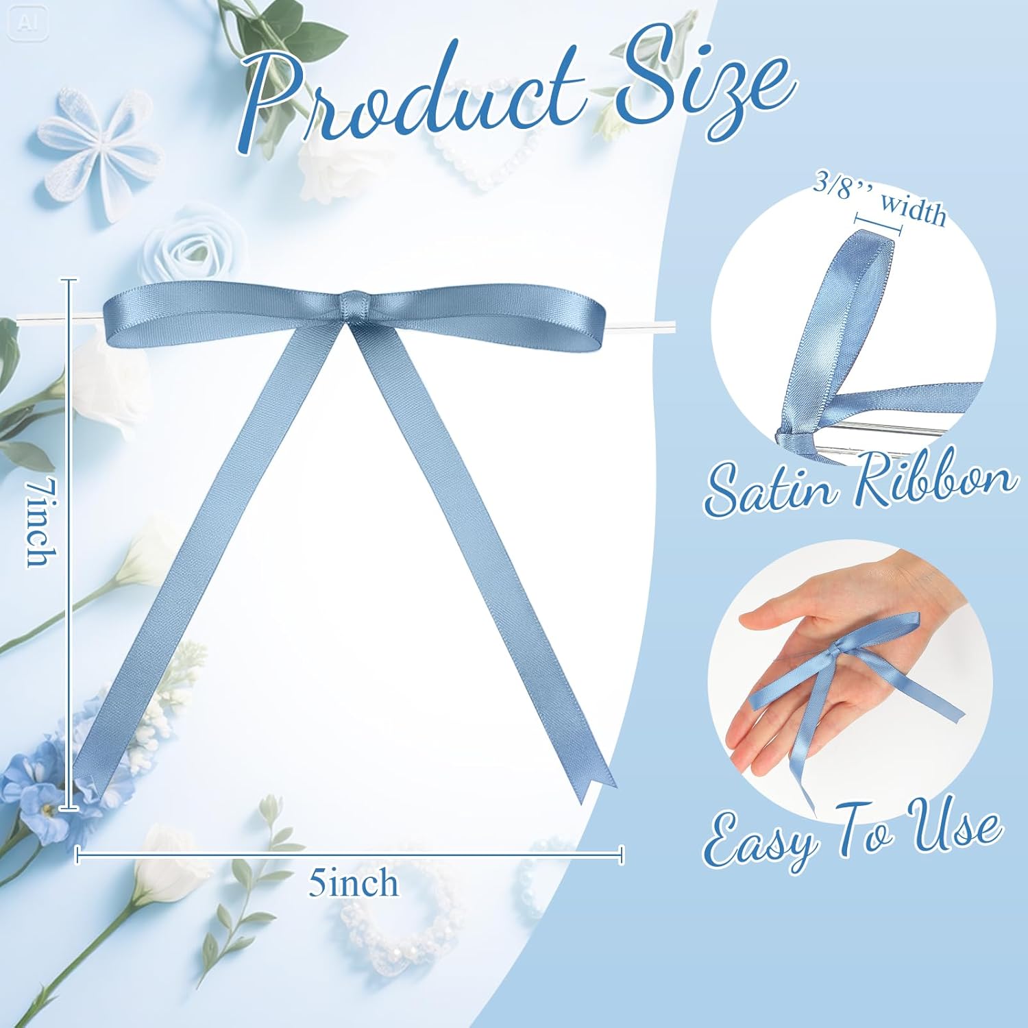 Riceshoot Satin Ribbon Bows - 50 Pcs Dusty Blue 5x7 Inch Twist Ties for Gift Wrapping & Decor