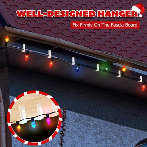 Christmas Light Hanger Clips for Fascia Board, Deck Banister, Roof Gutter, Fence, Eave Decoration - Plastic Holiday Clips (50 PCS, 1 5/8")