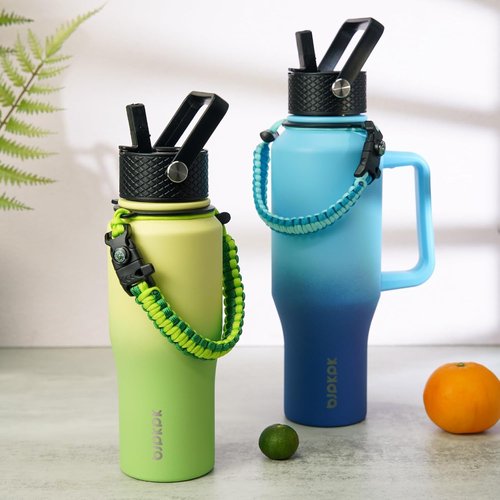 BJPKPK Insulated Water Bottle - 40oz Stainless Steel Tumbler with Straw Lid & Paracord Strap - Sky Color