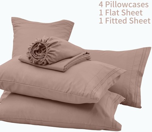 Linenline King Size Sheet Set - Soft & Breathable Bamboo Rayon | 16-Inch Deep Pocket, Dusty Pink, 6-Piece