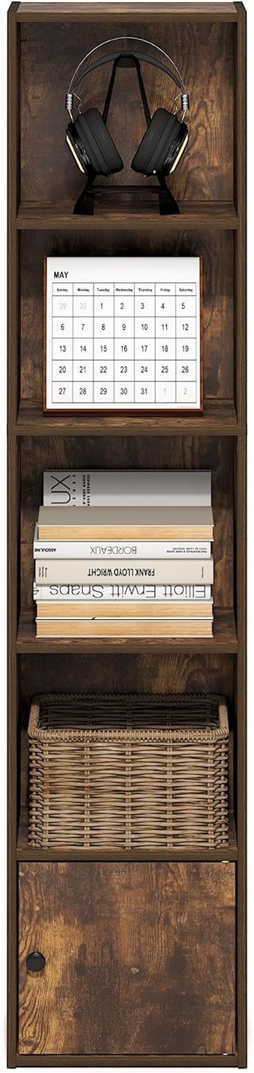 Furinno LUDER 5-Tier Bookshelf - Stylish Open Shelf & 1 Door Cabinet | Amber Pine, Ideal for Living Room & Home Office