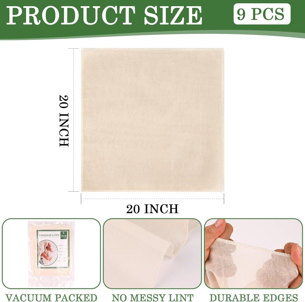 WMKGG Reusable Unbleached Cotton Cheese Cloth - 20x20 Inch Fine Mesh for Straining & Cooking