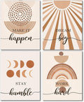 Hapons Boho Sun Wall Art - Modern Abstract Geometric Prints for Bedroom & Office | 8"x10" Unframed Set of 4