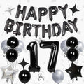 17 Balloon Numbers by [Brand Name] - Happy Birthday Foil Banner & Silver/Black Star Balloons
