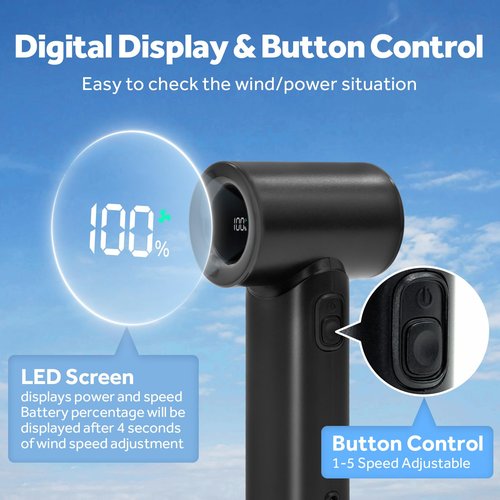 Portable Handheld Turbo Fan, 5 Gear Wind, LED Display, 4500mAh USB Rechargeable Hand Held Personal Fan, 15H Max Cooling Time, Suitable for Travel/Camping/Outdoor/Music Festival Summer Pocket Mini Fans