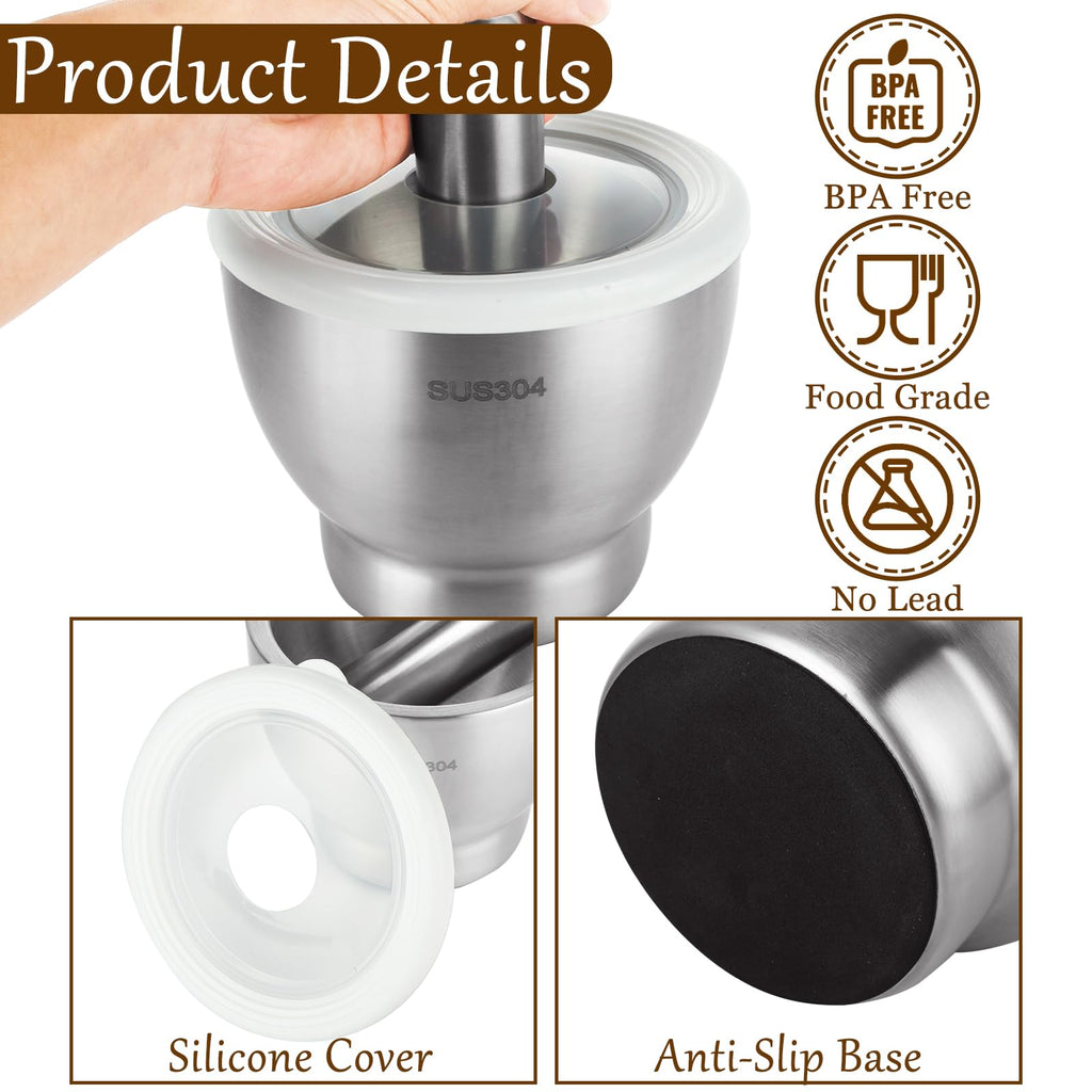 QTLCOHD Large Stainless Steel Mortar and Pestle Set