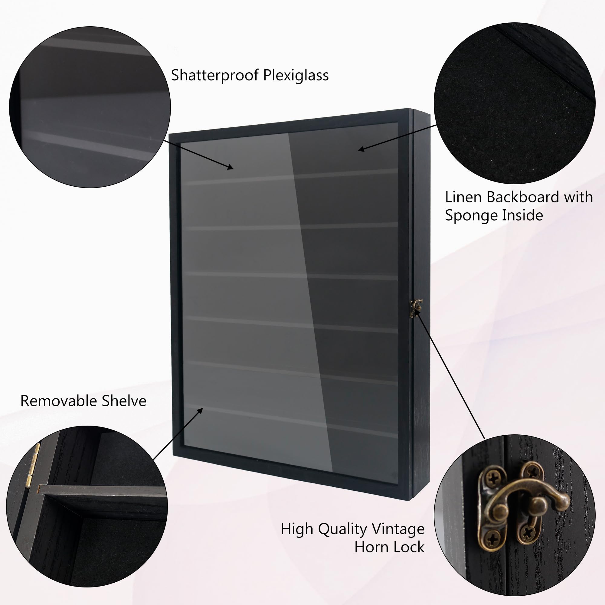 Hodeframe 16x20 Shadow Boxes Display Cases with Shelves, Black Deep Shadow Box Frame for Keepsake Collectibles, Coins Military Medals Pins Wedding Flowers