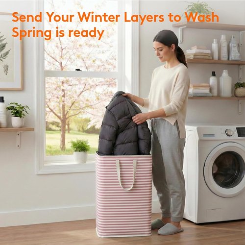 Lifewit Laundry Basket - 80L Collapsible Hamper with Reinforced Handles | Waterproof Design, Pink