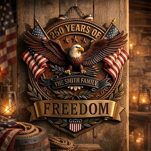 Custom USA Wooden Door Wreath Sign - Personalized Family Name Patriotic Decor for 250th Anniversary 1776–2026