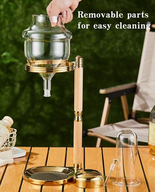 Ceizext Sake Dispenser with Warmer, 720ml Glass Server with Unique drip Design for Hot & Cold Sake, Soju, and liquor (Gold)