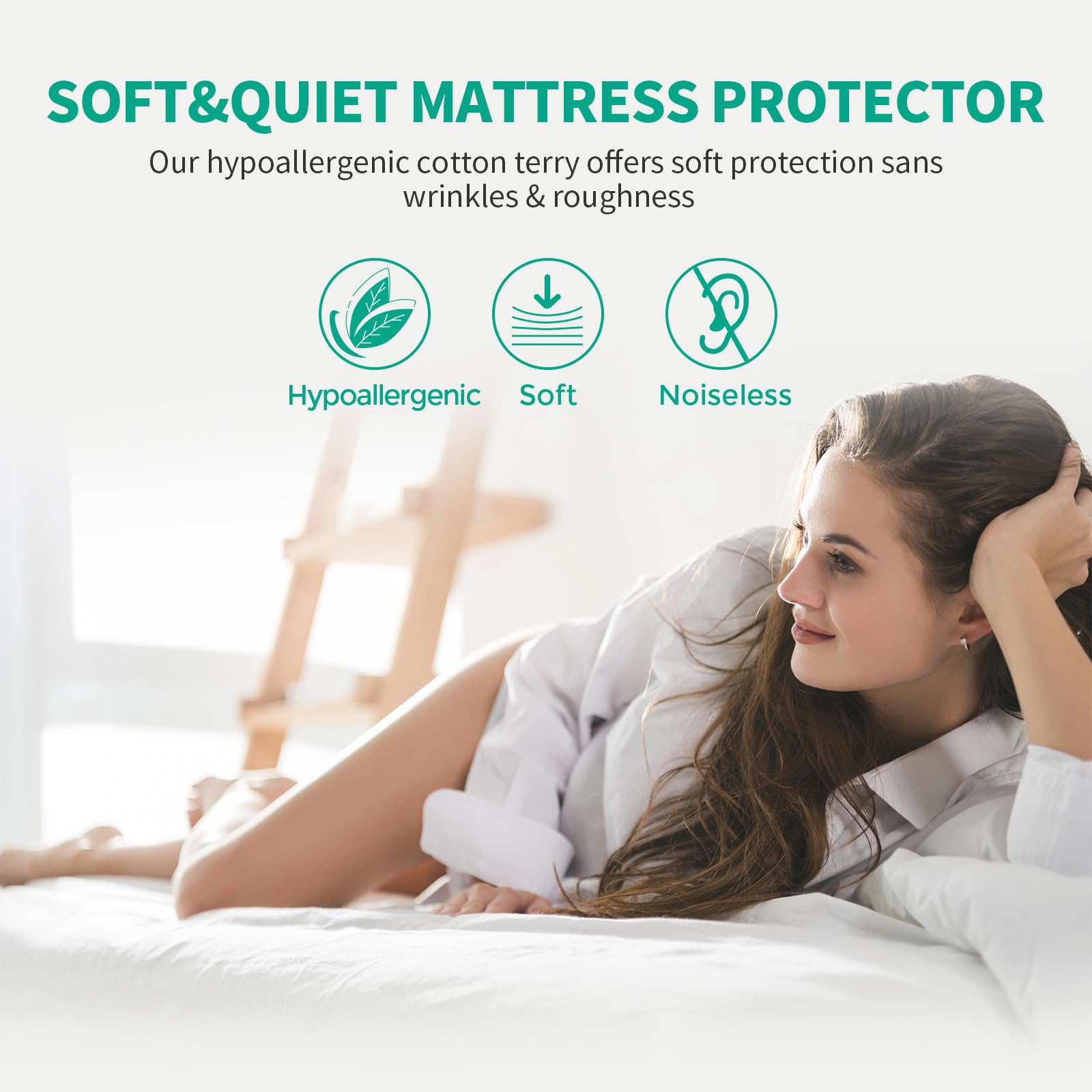LAVANCE Waterproof Mattress Protector Queen Size, Premium Cotton Terry, Soft Noiseless Washable Bed Mattress Cover with 6"-21" Deep Pocket, 60" x 80"