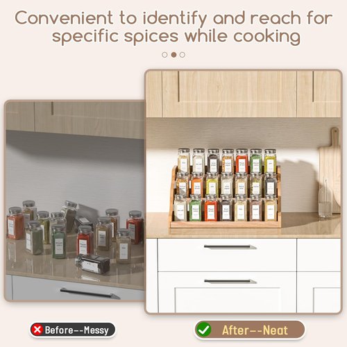 Memanque Tiered Spice Rack Organizer for Cabinet, Wooden Spice Rack for Countertop, Spice Shelf organizer Spice Organization for Cabinet