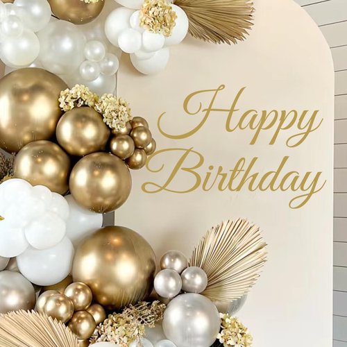 Happy Birthday Sign for Backdrop, Gold Happy Birthday Party Decal for Women Men, Large Happy Birthday Wall Decoration Decor Arch Backdrop Decal Sign Birthday Signs for Wall