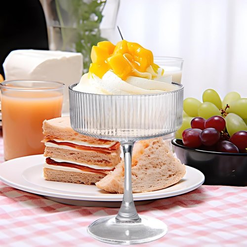 Plastic/Acrylic Set of 6 10 oz Ribbed Coupe Cups Unique Martini & Cocktail Cups Set for Wine,Champagne, Parties & Home