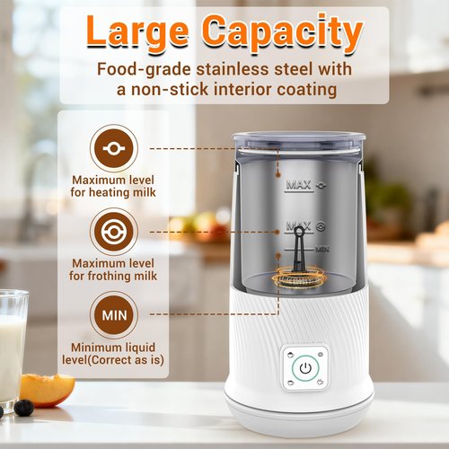 Milk Frother, 4-in-1 Electric Milk Steamer with Warm and Cold Foam Maker, Milk Heater and Warmer Hot & Cold Milk Foamer Maker for Latte Coffee Chocolate