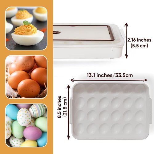 77L Deviled Egg Containers - Set of 2 Clear Plastic Trays with Lid & Handle for 48 Eggs
