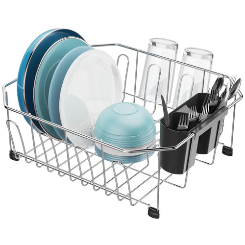 GSlife Small in Sink Dish Drying Rack - Stainless Steel Compact Dish Drainer for RV Kitchen Apartment Sink, Rust Resistant Inside Sink Rack, 1–2 Person Households, 13.1" W x 14.4" L, Silver