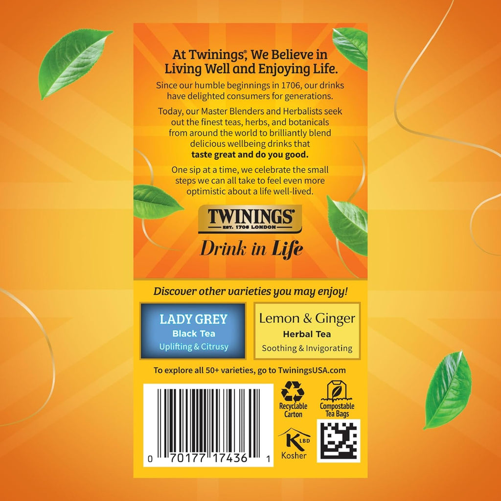 Twinings Earl Grey Lavender Black Tea - Citrus & Bergamot Flavor, 20 Individually Wrapped Teabags