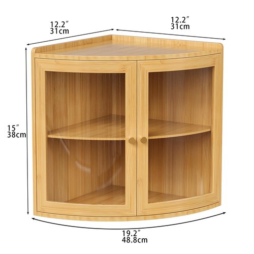 Trironsun Bamboo Corner Bread Box for Kitchen Counter with Acrylic Transparent Door Large Capacity Bread Holder Double Layer Bread Storage Container for Homemade Bread (Natural Bamboo)