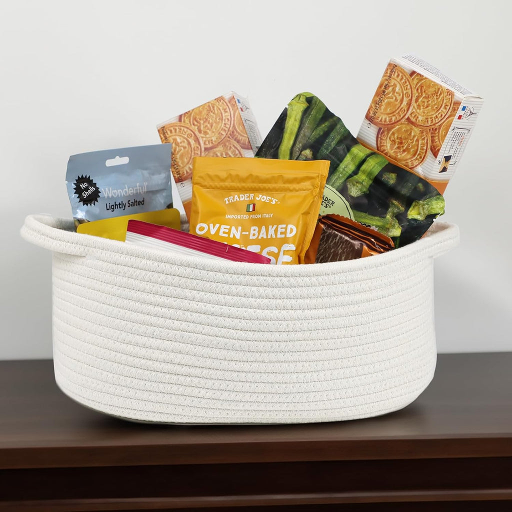Skiennix Woven Storage Basket - Cotton Rope Boho Organizer with Handle | Small Decorative Toy Bin for Nursery