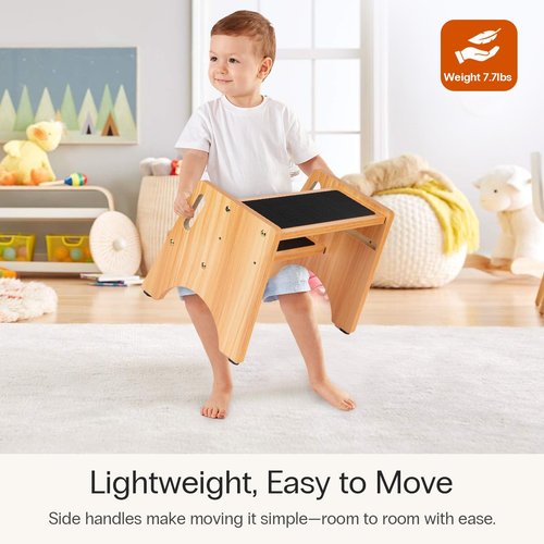 StrongTek Wooden Step Stool, 15" Dual Height Step Stools for Kids, Easy to Clean, Toddler Potty Training Stool with Handles, 300 lbs Capacity for Bathroom Sink, Kitchen, Bedroom